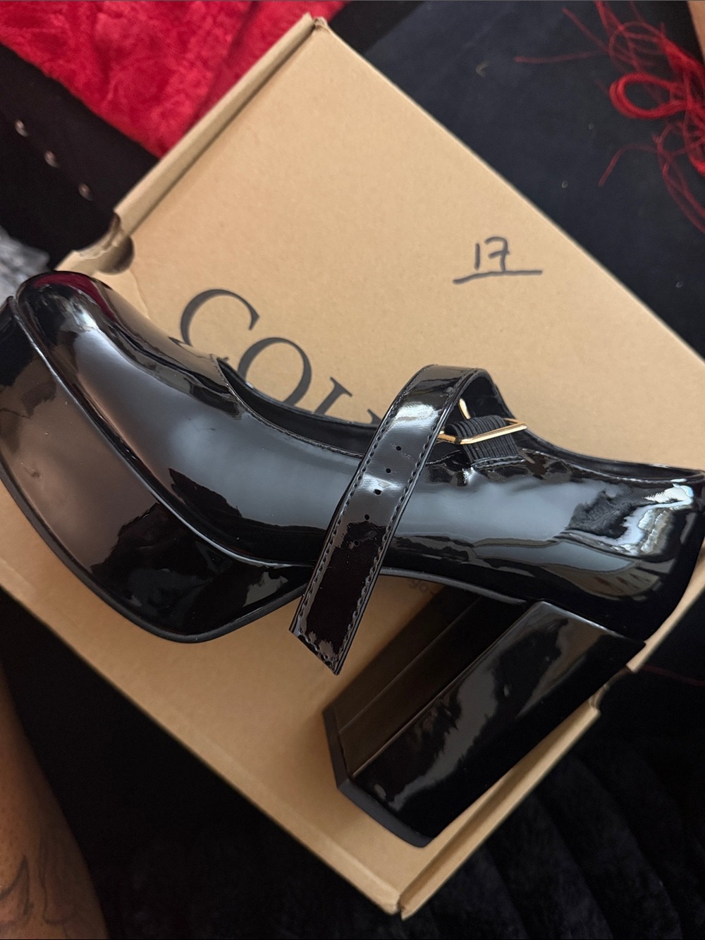 Black Patent Mary Jane Block Heel Pumps